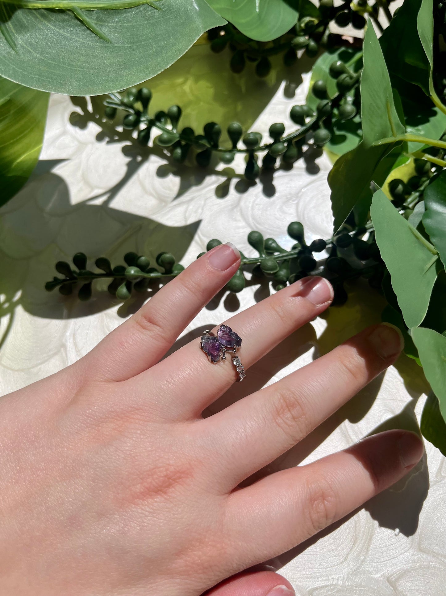 Mariposa Ring: Rainbow Fluorite Adjustable Ring