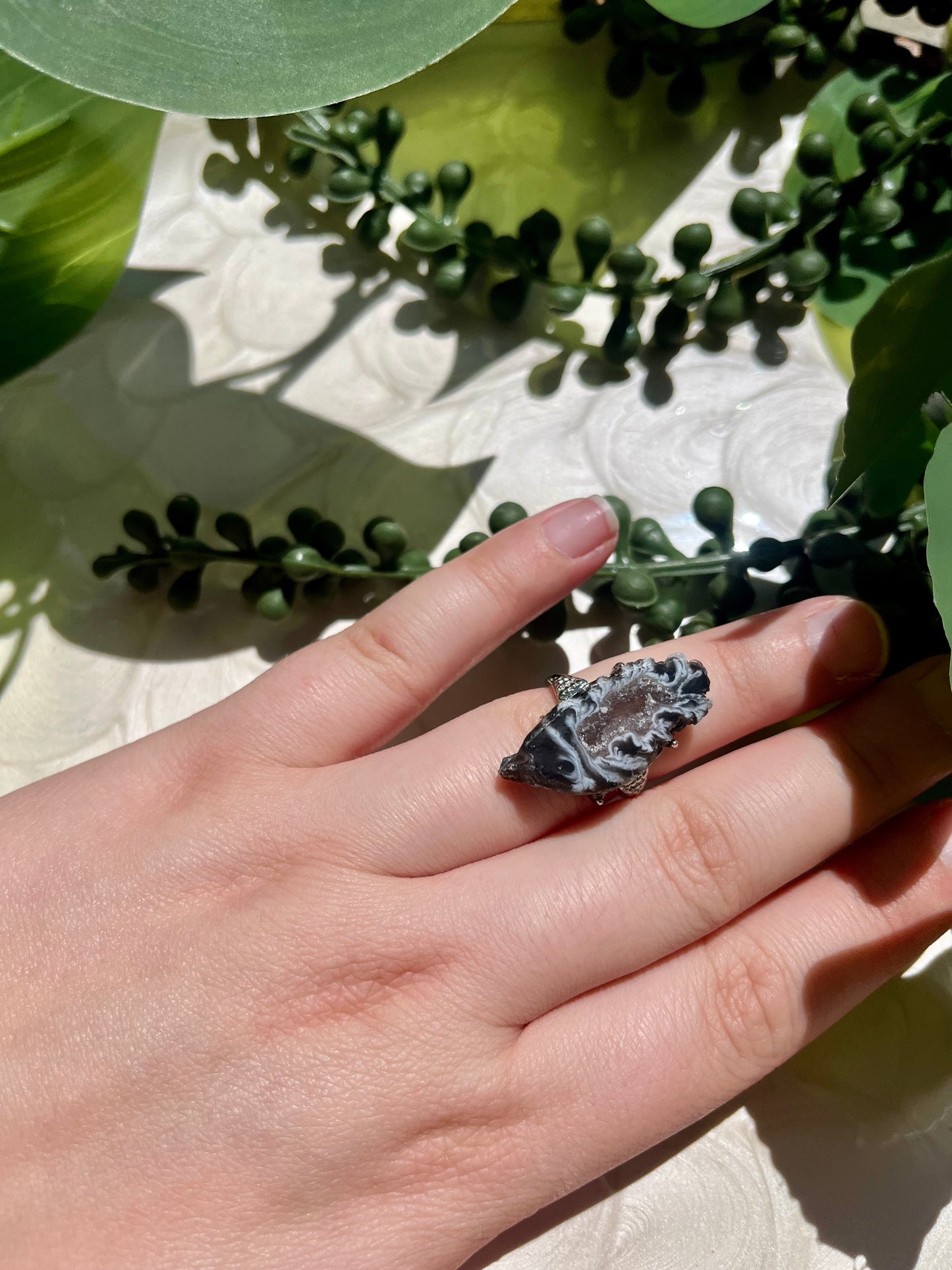 Zuri Ring: Druzy Agate Adjustable Ring