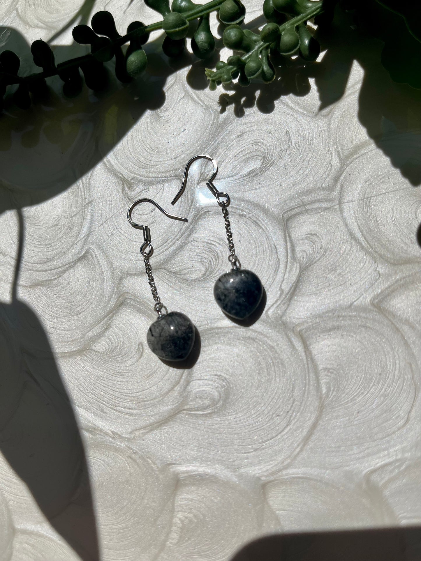 Black Tourmaline in Quartz Dangle Earrings