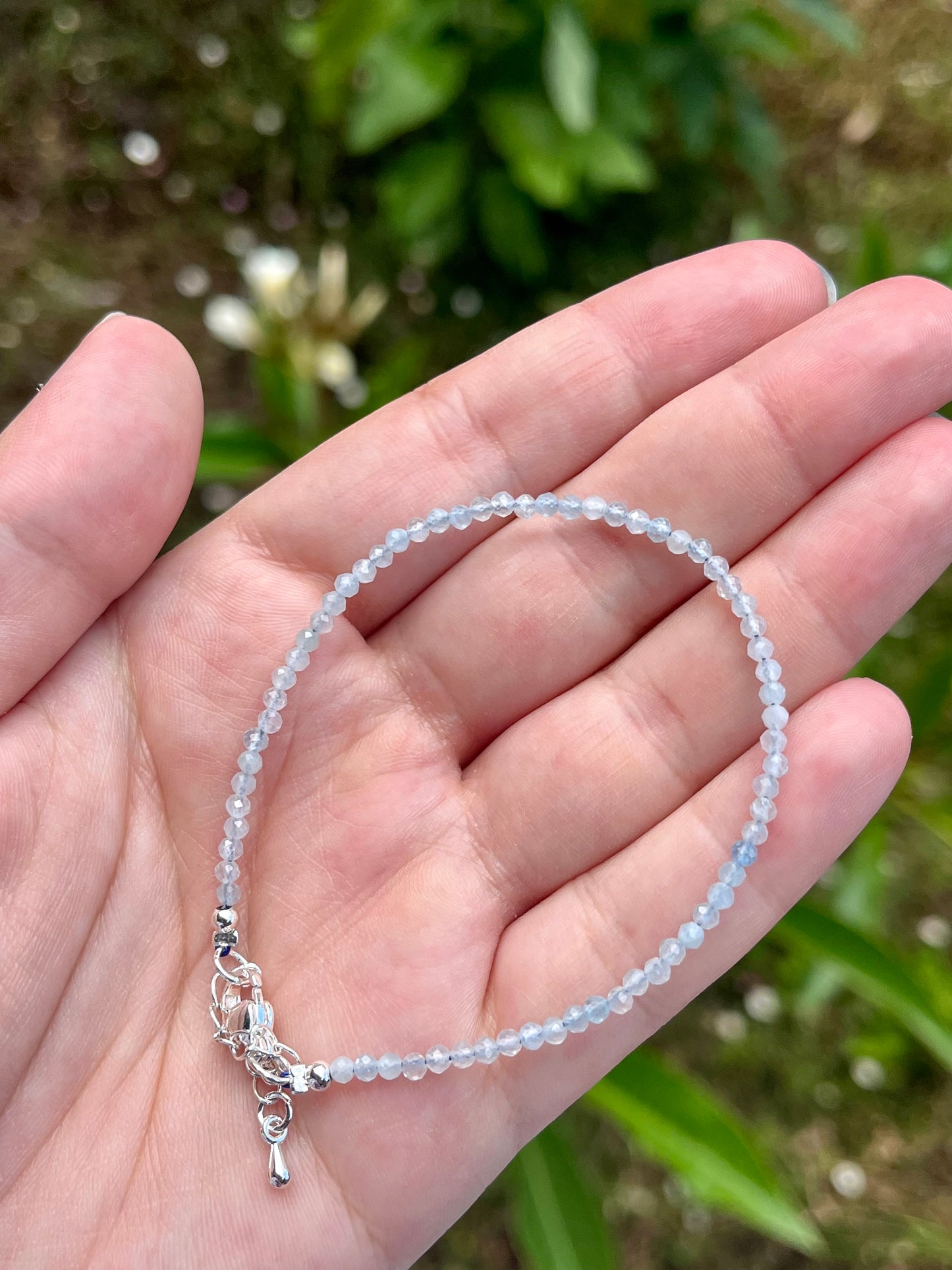 Dainty Aquamarine 2mm Faceted Bracelet